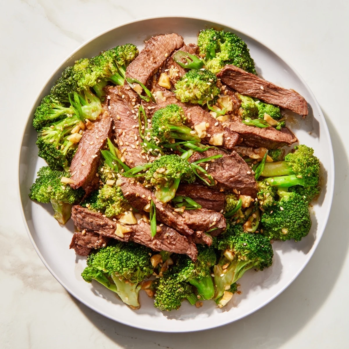 A steaming plate of Keto Friendly Beef and Broccoli Stir Fry, the image showing tender beef.