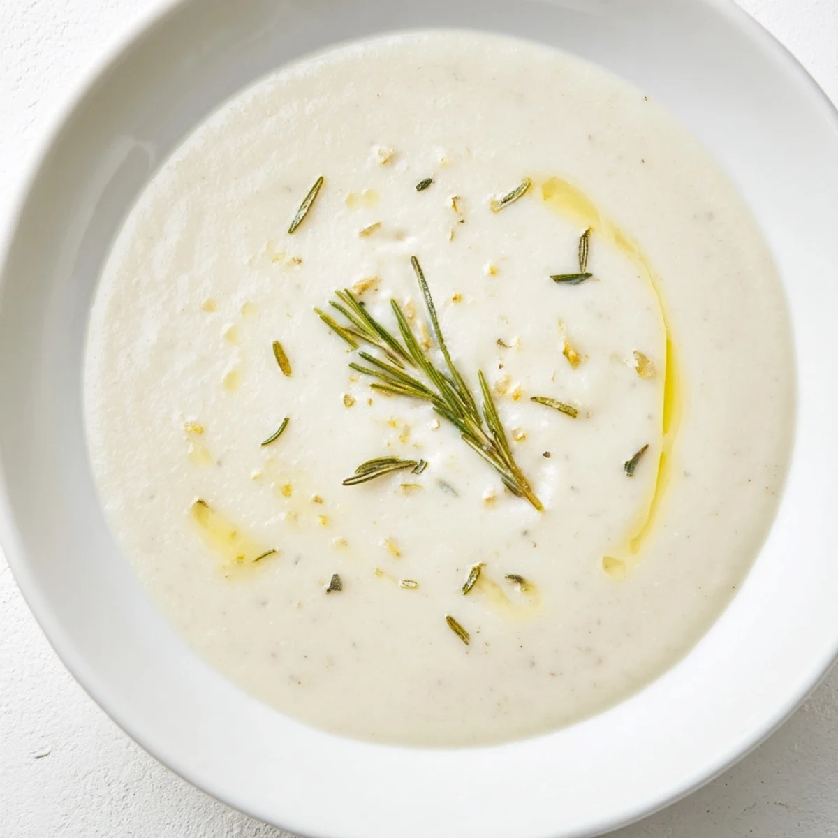 A warm bowl of White Bean and Rosemary Soup, a comforting and flavorful vegetarian meal.
