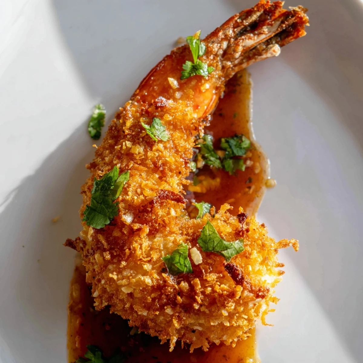 Crispy Coconut Shrimp with Chili Sauce are piled high on a platter, golden-brown and ready to dip.