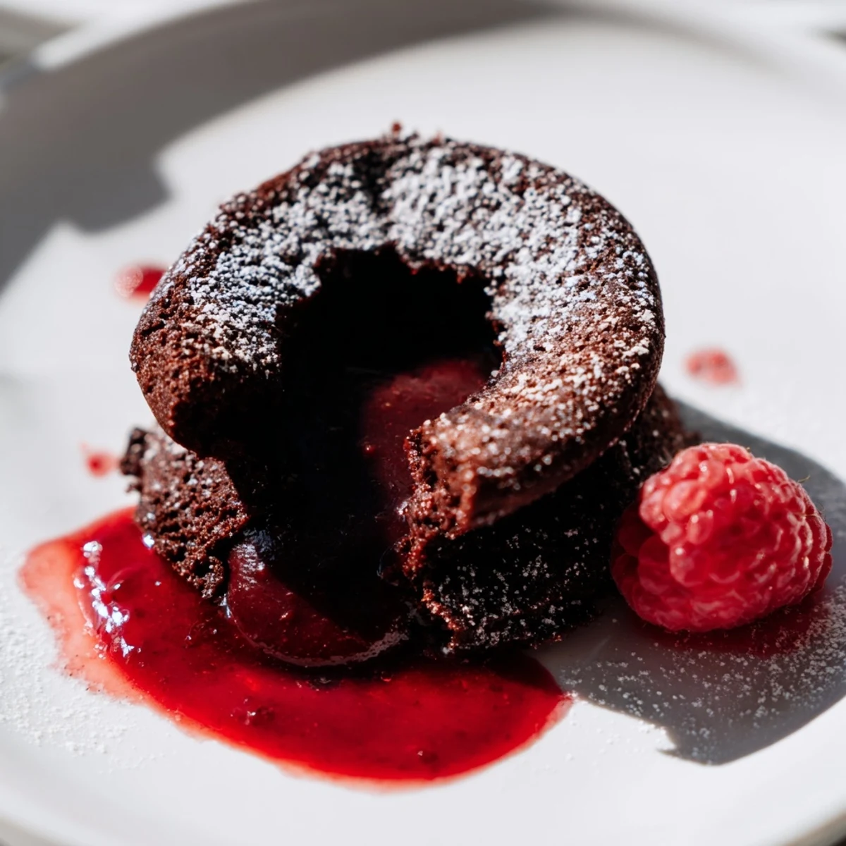Serve Chocolate Lava Cakes with Raspberry Coulis and fresh raspberries for an elegant, restaurant-quality dessert presentation.