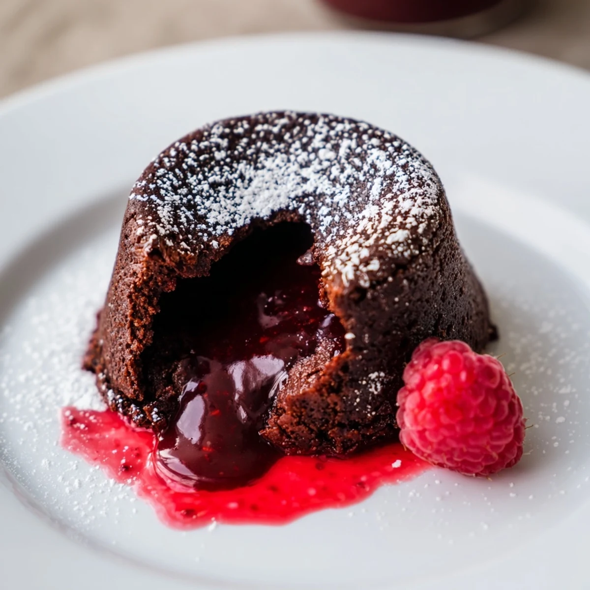 Molten chocolate centers spill onto plates as Raspberry Coulis drizzles over these rich Chocolate Lava Cakes.