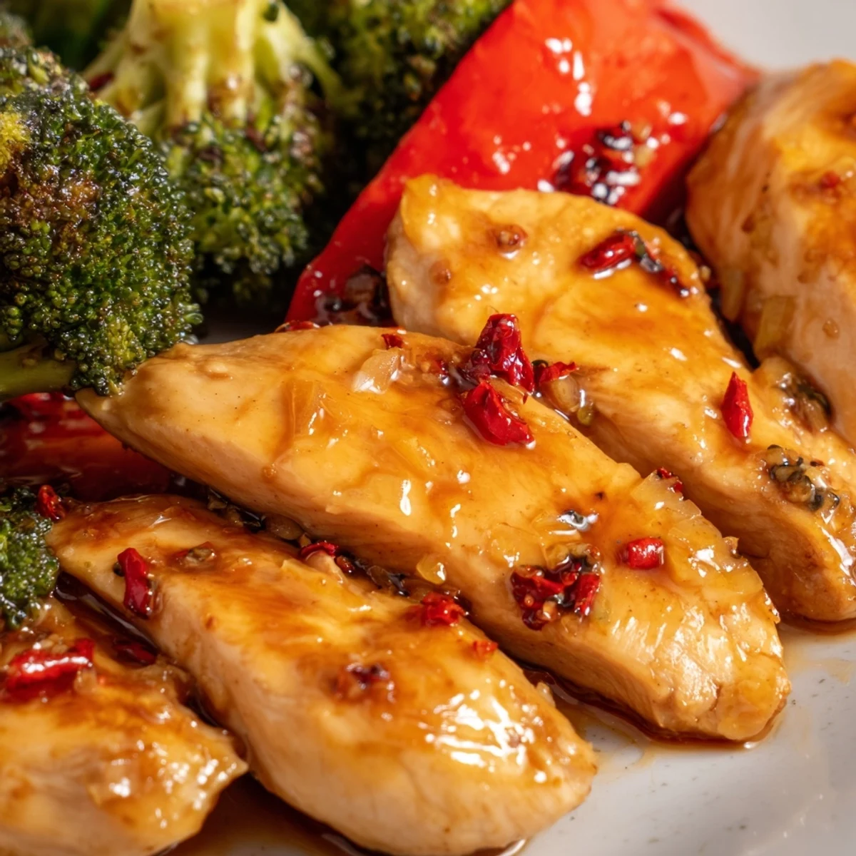 Freshly roasted Sheet Pan Honey Garlic Chicken and Veggies served hot from the oven, perfect for a quick weeknight dinner.