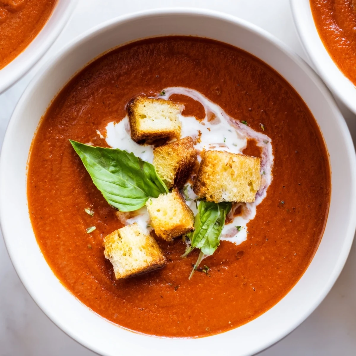 Creamy Tomato Bisque simmering in a pot, showing rich red texture with steam rising for cozy fall meal.