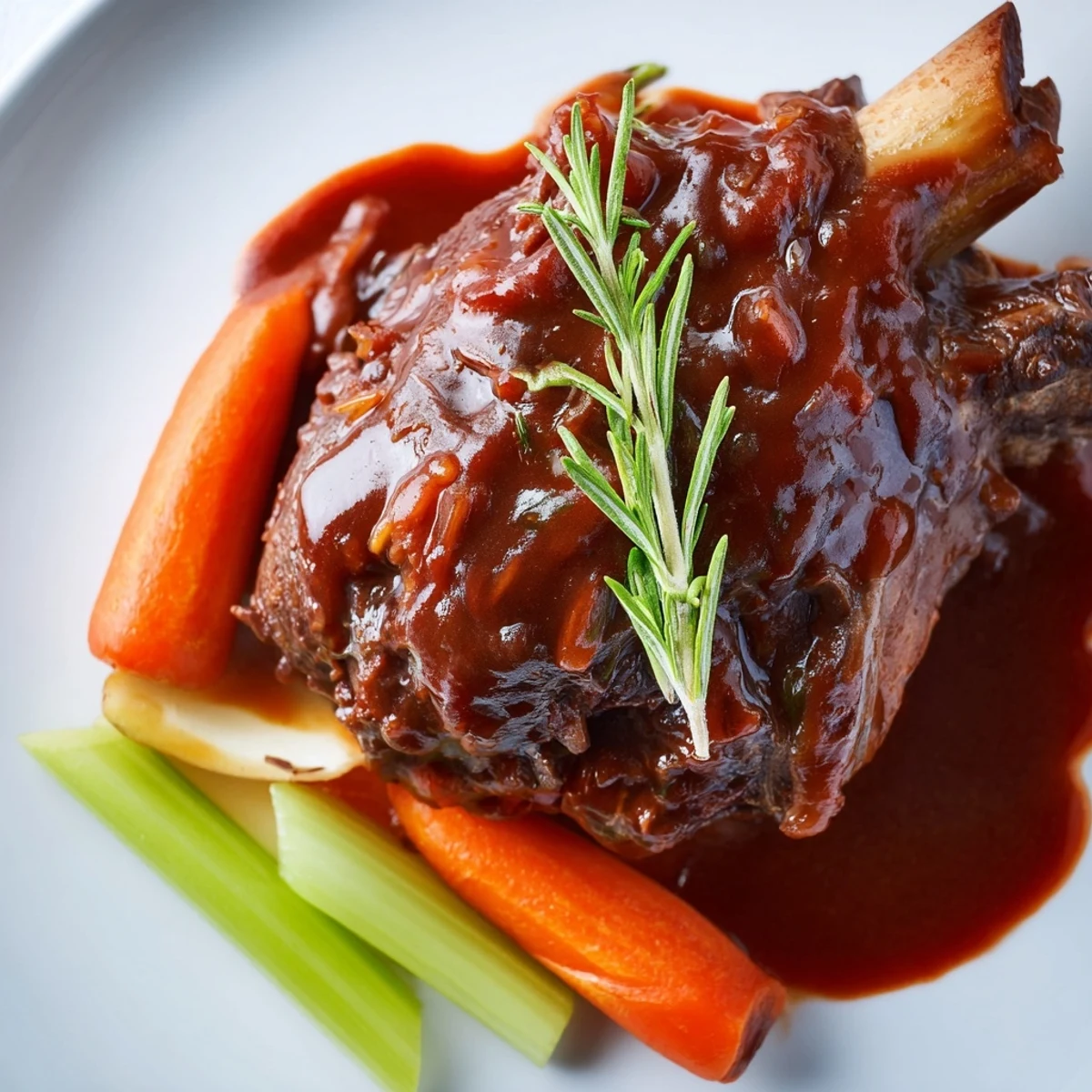 Fork-tender Slow Cooked Beef Shank with Rosemary and Thyme braised to perfection in a rich red wine sauce.
