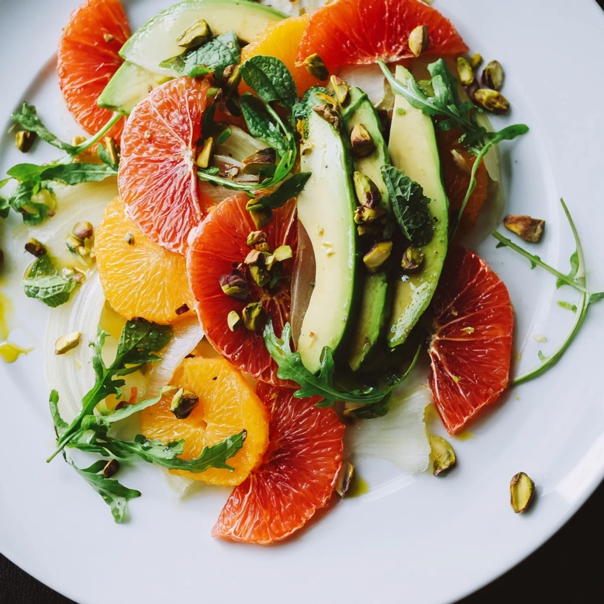 Enjoying a chilled platter of Winter Citrus Salad with avocado and fennel, drizzled with golden olive oil dressing.