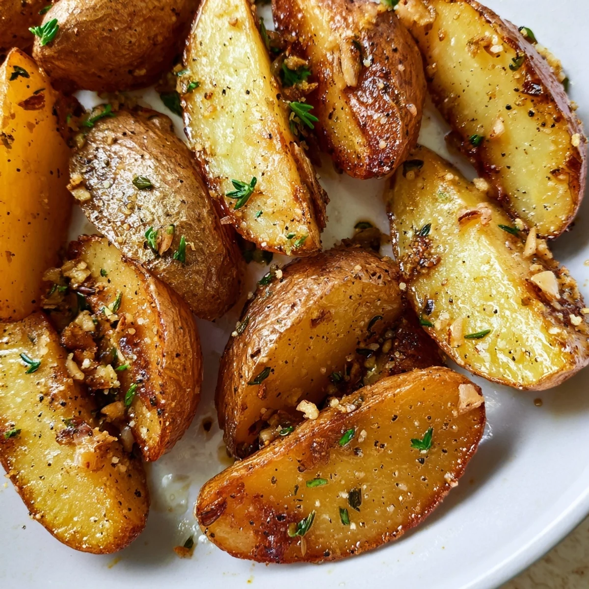 Serve Garlic Herb Roasted Fingerling Potatoes warm alongside grilled chicken or roasted steak for dinner.