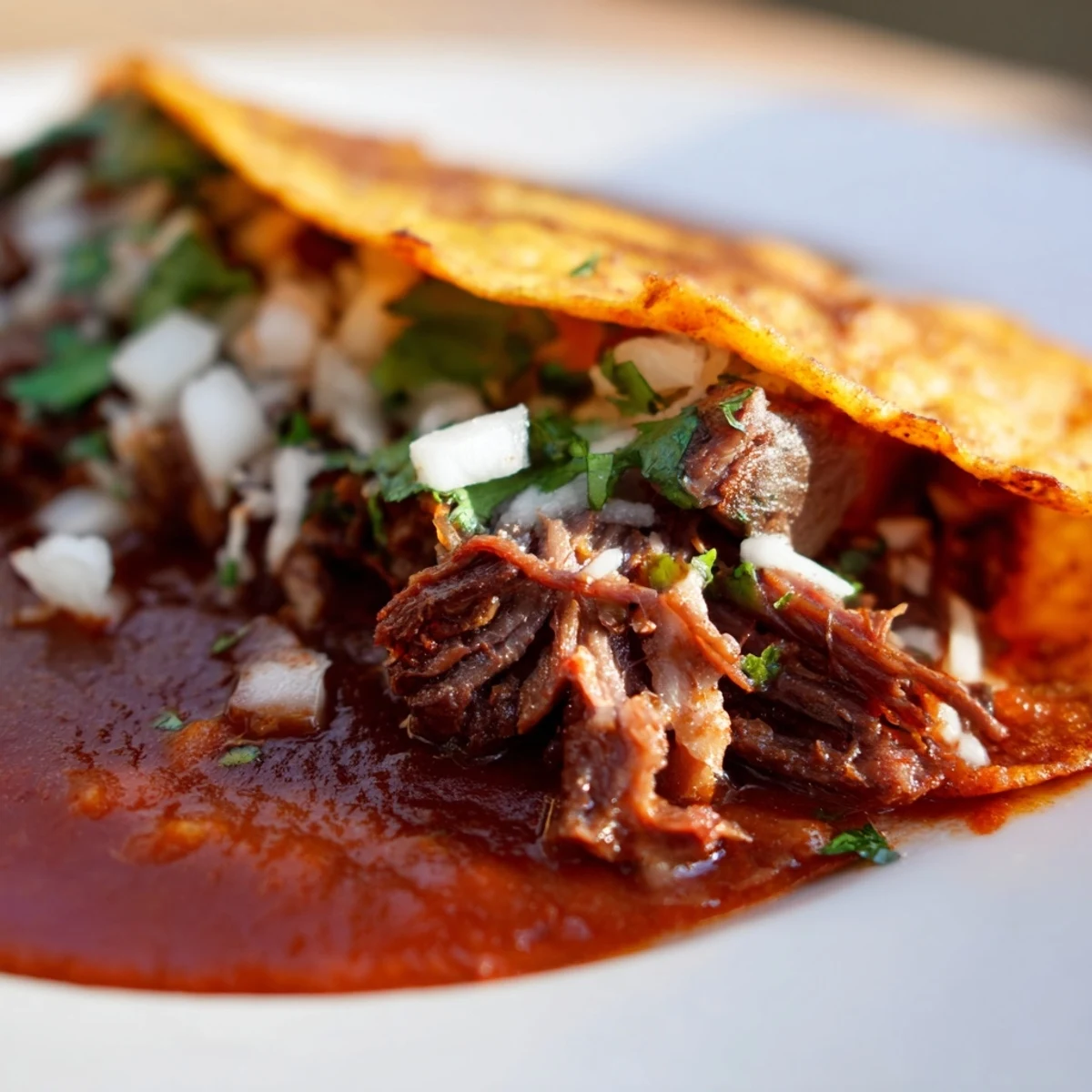 Slow Cooker Beef Birria Tacos with Consommé simmer in a slow cooker, ready to be dipped in rich broth.