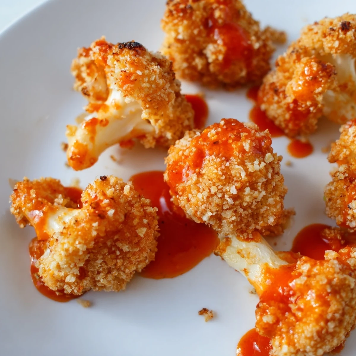 Freshly baked Buffalo Cauliflower Wings tossed in tangy sauce, presented with a bowl of ranch for dipping.