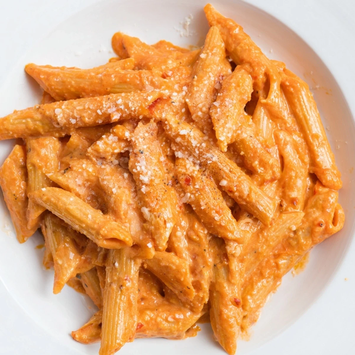 Creamy Roasted Red Pepper Pasta Sauce glistens with sautéed onions and garlic in a skillet, ready to be blended into a velvety, bright orange puree for weeknight dinners.