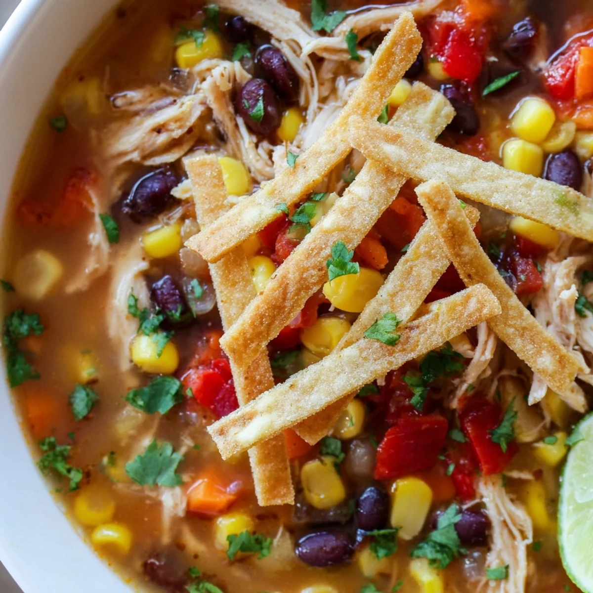 Easy slow cooker meal with colorful toppings like avocado, cheese, and lime, perfect for a cozy weeknight dinner.