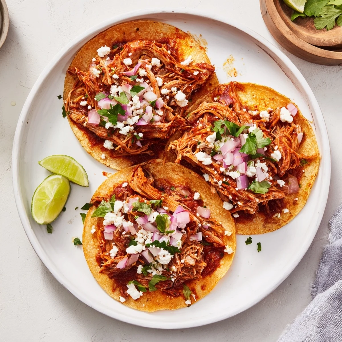 Savory Slow Cooker Shredded Beef Tacos with a squeeze of lime, piled high in warm tortillas.