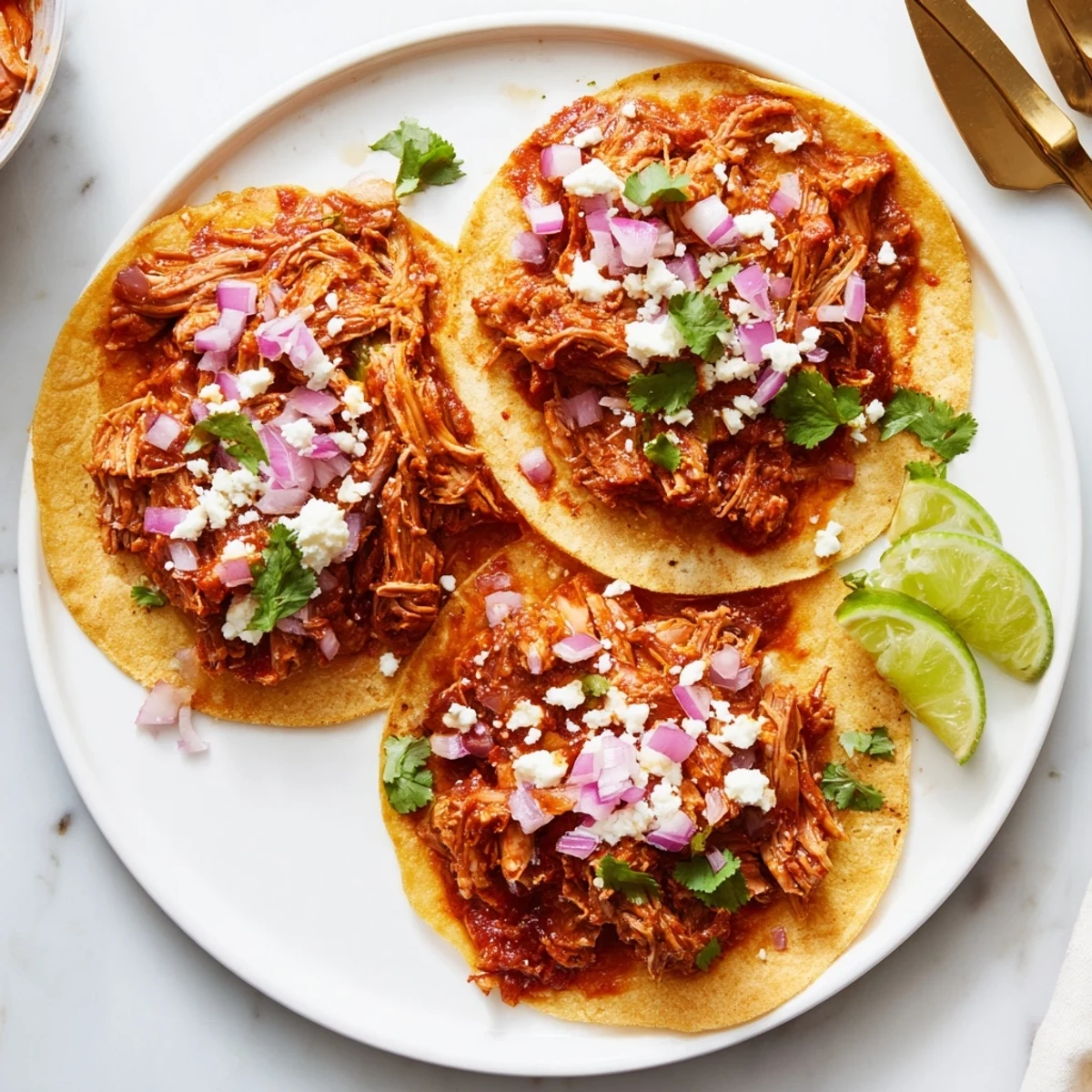 Deliciously seasoned and flavorful Slow Cooker Shredded Beef Tacos, ready to serve with fresh cilantro.