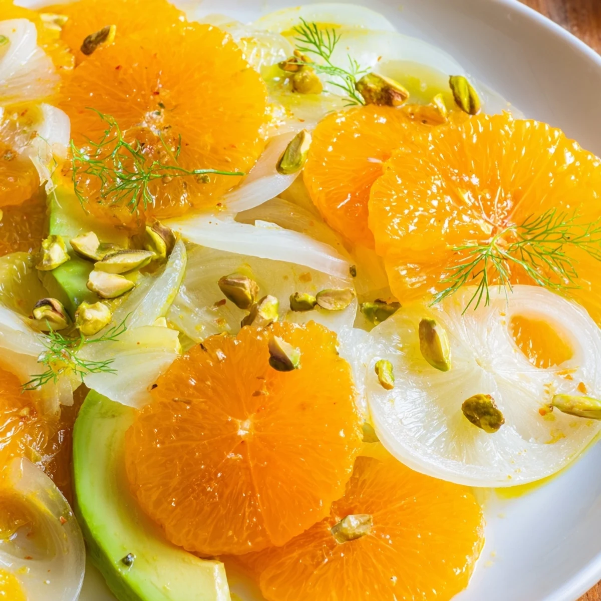 Winter Citrus Salad with Avocado and Fennel features vibrant citrus slices, creamy avocado, and crisp fennel on a platter with pistachios.  