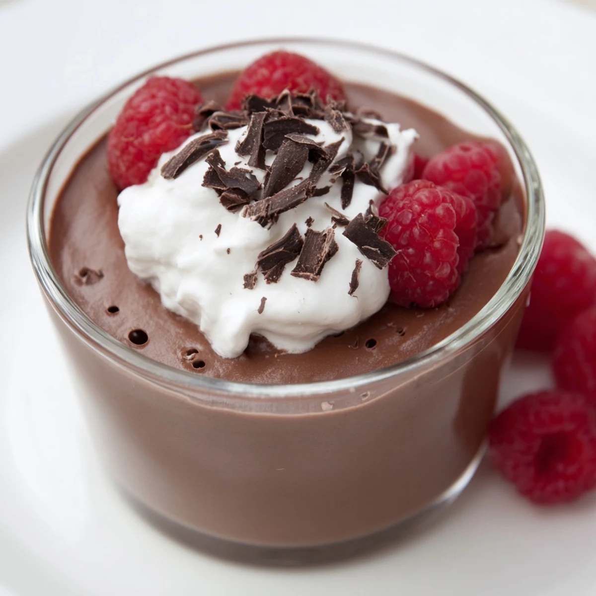 Silky Valentine Chocolate Mousse layered in a ramekin with a dollop of whipped cream and mint.