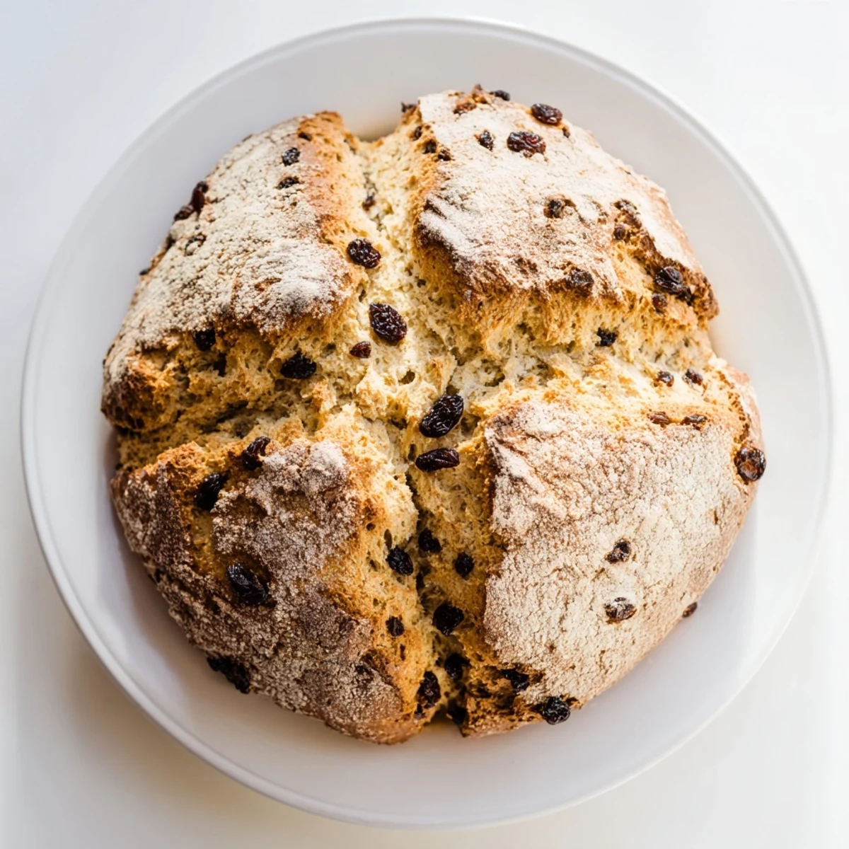 Homemade St. Patricks Day Irish Soda Bread loaf resting on a wire rack, showcasing its deep X-cut top and moist crumb texture.