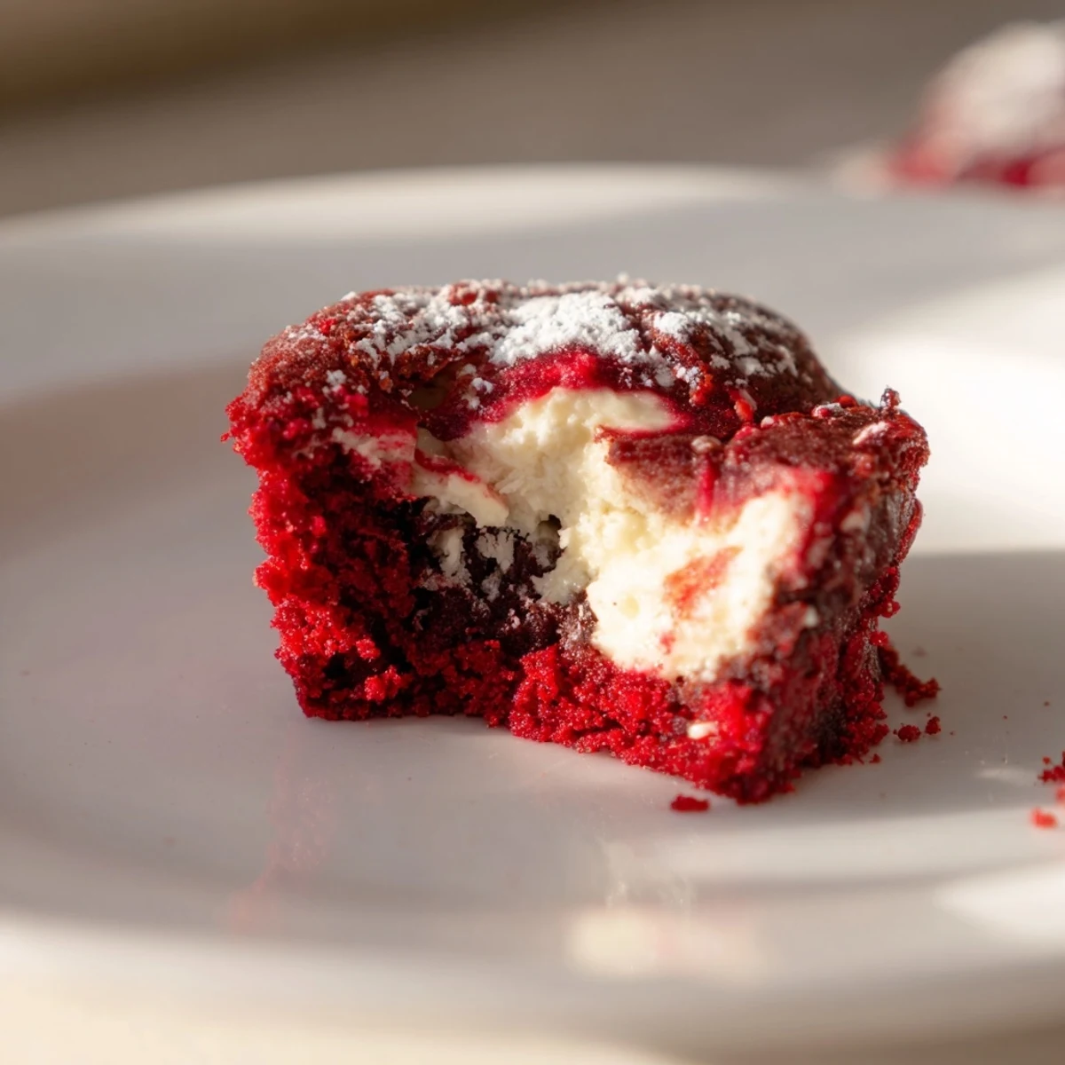 Sixteen vibrant red velvet cheesecake brownie bites, each showcasing a marbled swirl of fudgy brownie and creamy cheesecake.