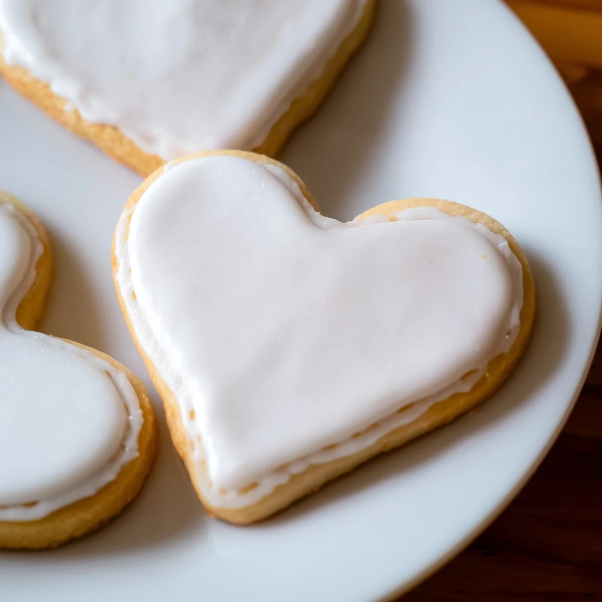 Overhead shot of Heart Shaped Sugar Cookies with Royal Icing decorated in red and pink, arranged beautifully for a Valentine's treat.