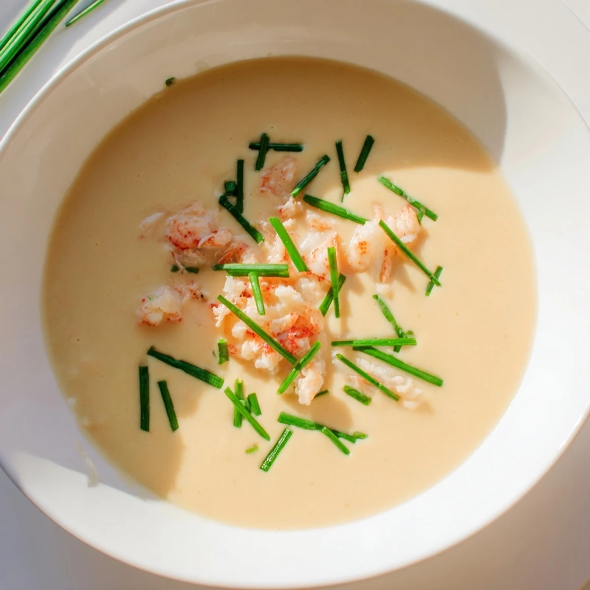Creamy Lobster Bisque with Sherry Vinegar Substitute served in a warm bowl, garnished with fresh chives and tender lobster pieces.