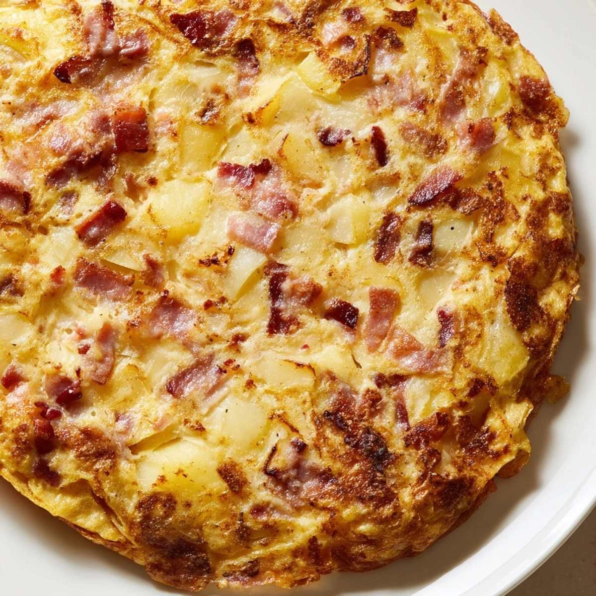 Golden cubes of Yukon Gold potato and crispy bacon pieces are layered with melted Gruyère cheese in this Bacon Potato Frittata.