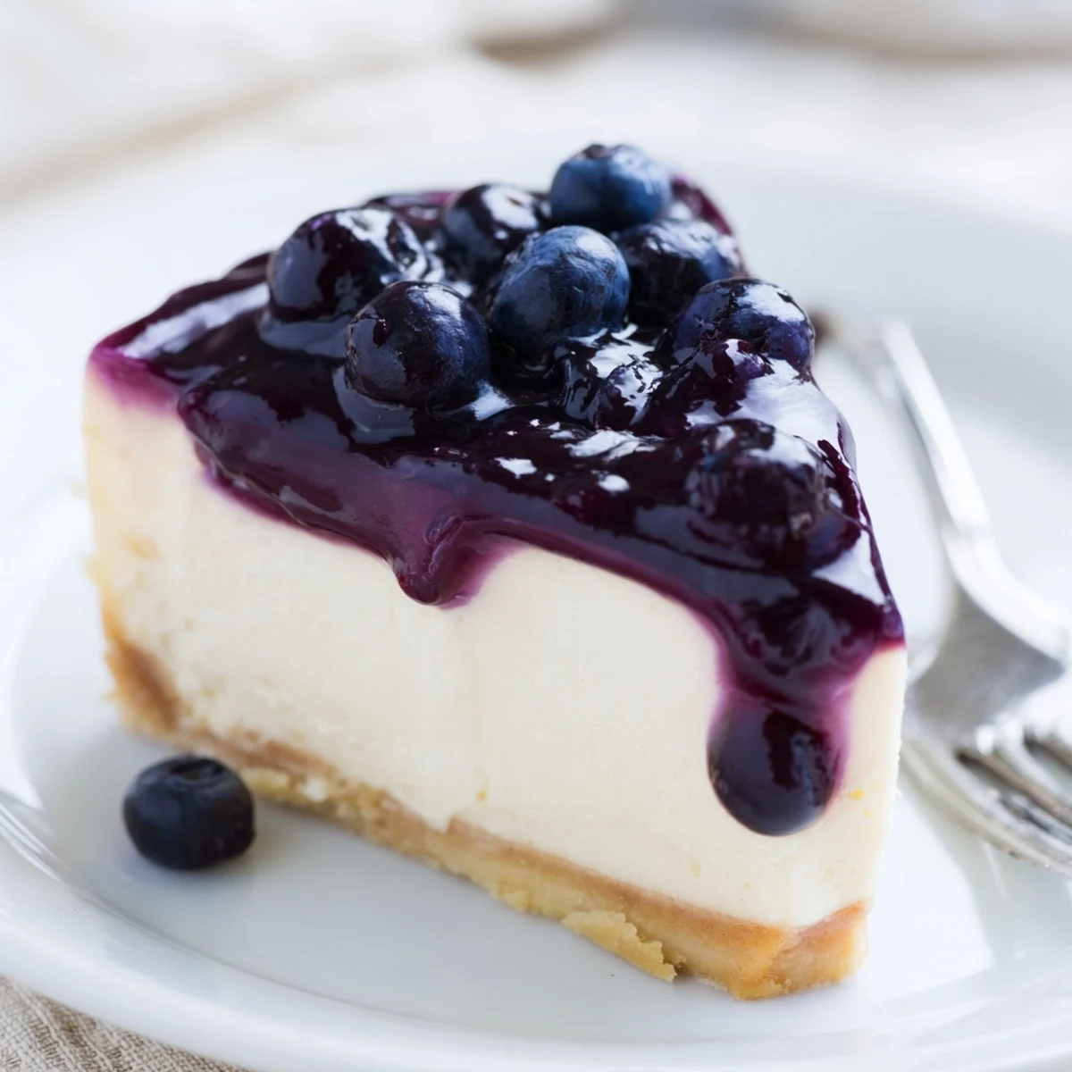 Fresh blueberries and mint garnish a chilled Blueberry Mousse Cheesecake, highlighting the luscious summer dessert texture.