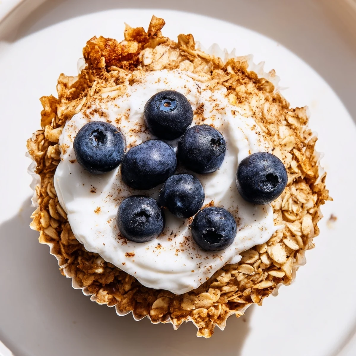 Freshly baked oatmeal cups topped with creamy Greek yogurt and fresh berries, perfect for a healthy breakfast.