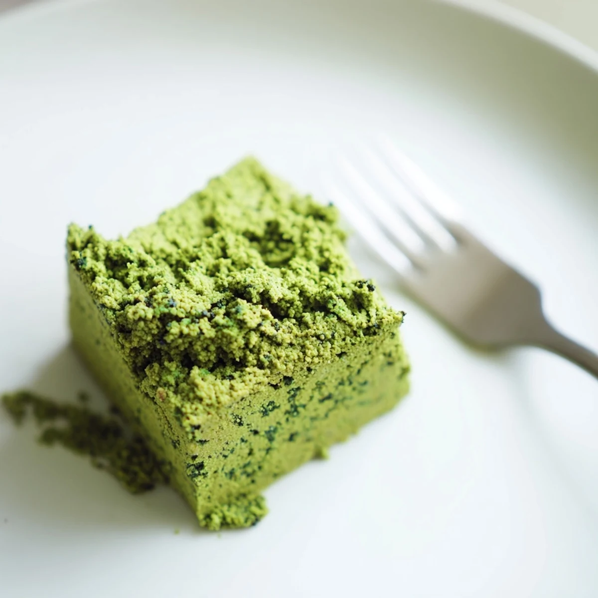 Homemade 5-Ingredient Matcha Halva squares garnished with pistachios, glowing in soft natural light.