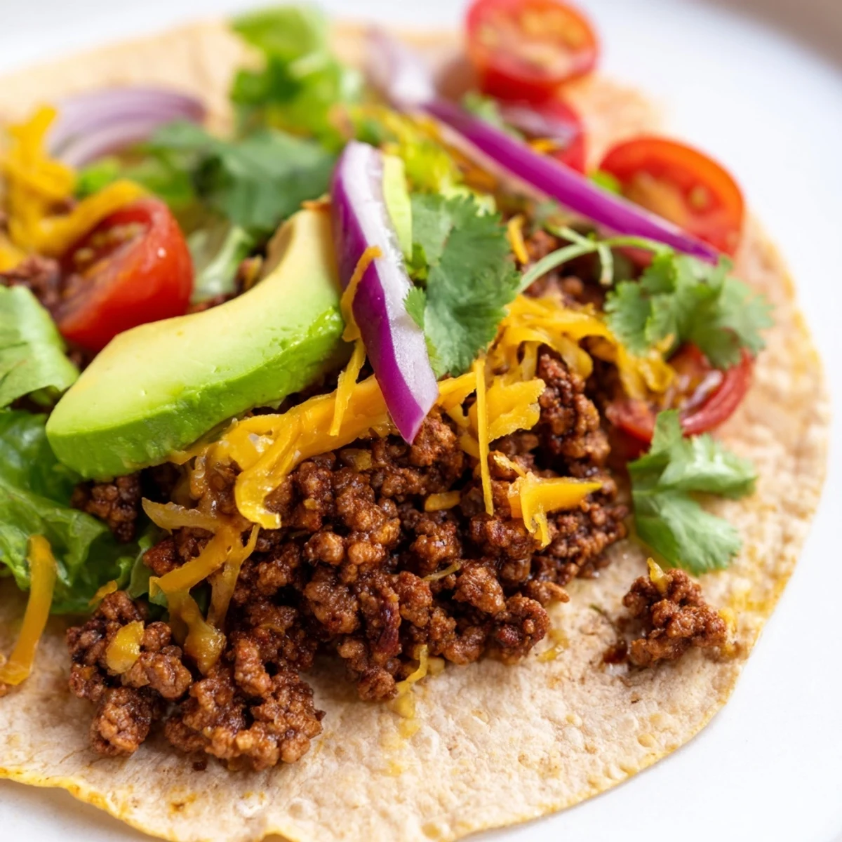 Vegetarian Ground Beef Tacos served with lime wedges, fresh cilantro, and red onion, perfect for a healthy weeknight dinner.