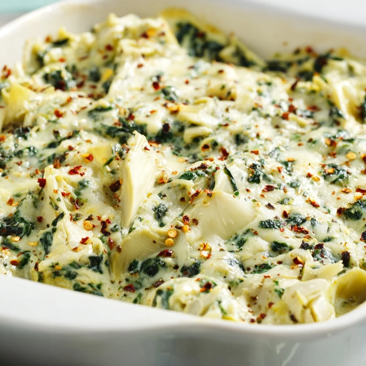 Warm Spinach Artichoke Dip Ultimate Recipe being scooped with a bread slice, showing its rich, cheesy interior and savory steam.