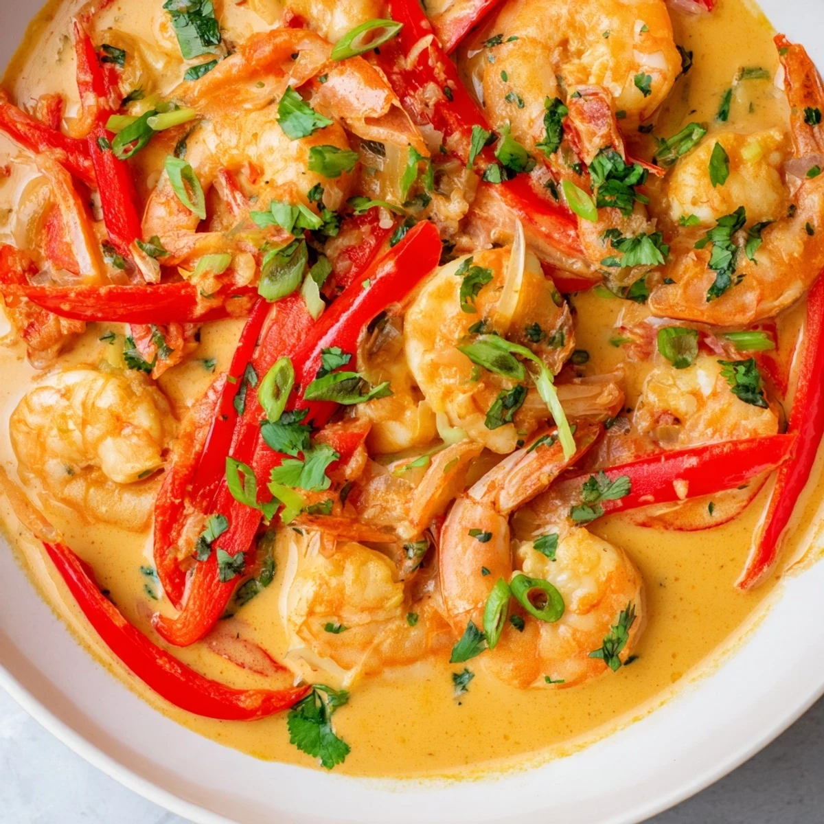 Creamy Coconut Shrimp Buffet Style served in a chafing dish with lime wedges and fresh cilantro.