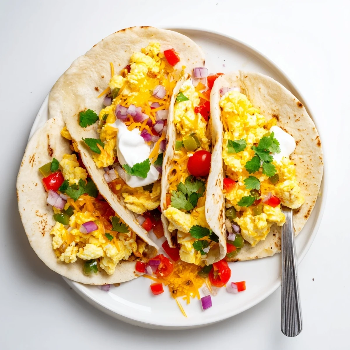 Freshly prepared Tex Mex Egg Tortilla Pockets sitting on a plate with salsa, showcasing the soft scrambled eggs and melted cheese.
