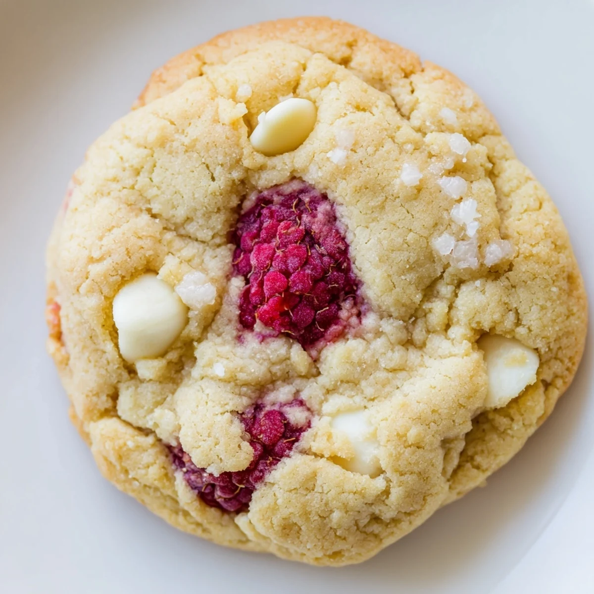 Golden lemon raspberry cookies cooling on a wire rack with visible juicy berry pieces