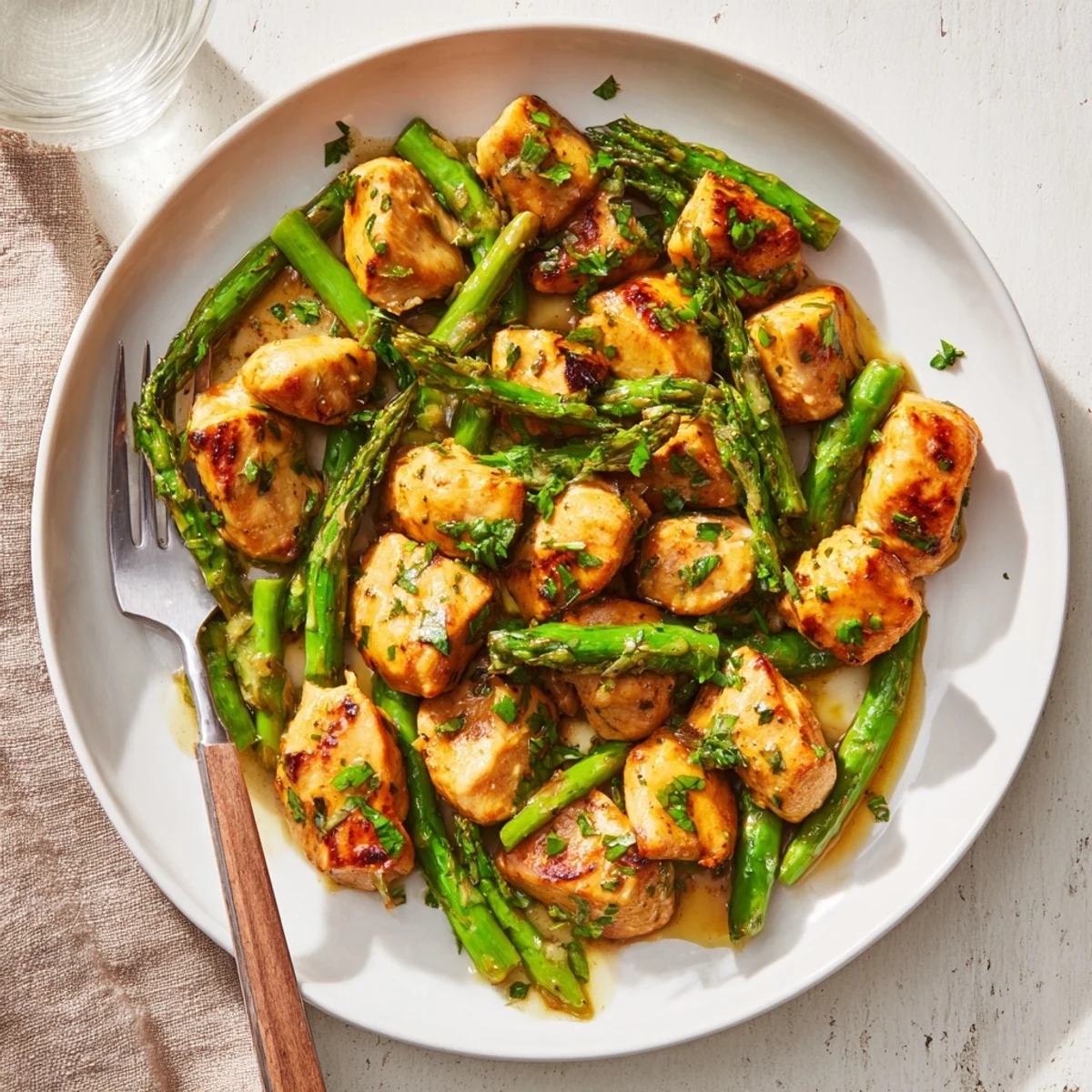 Savory chicken seared to perfection with fresh asparagus in a buttery garlic glaze