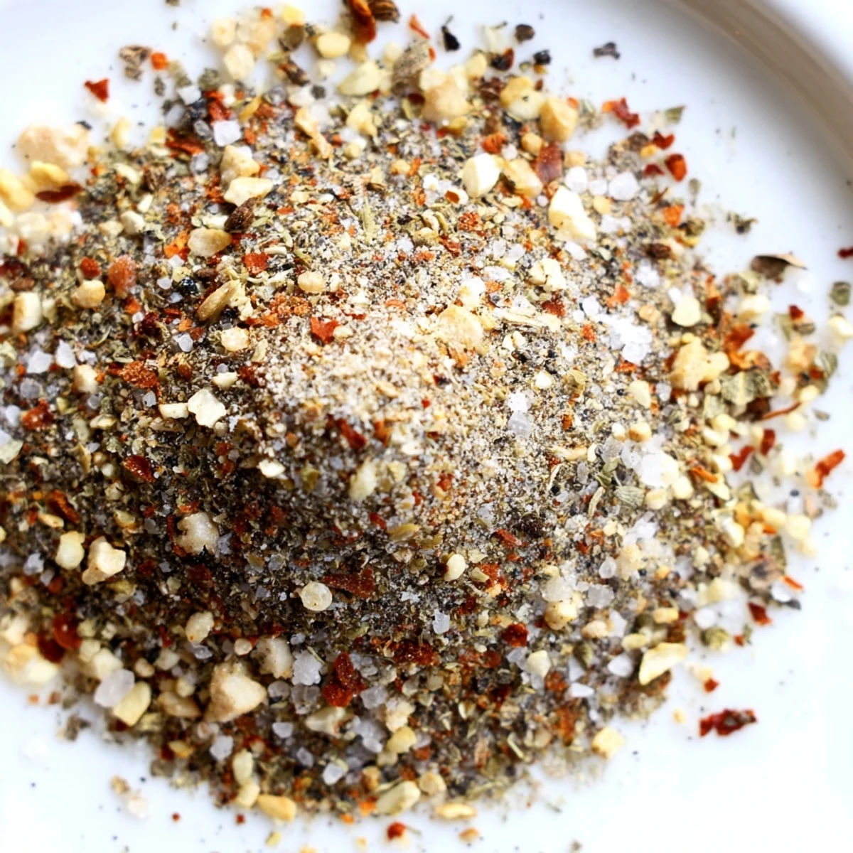Homemade copycat Montreal steak seasoning blend in a glass jar with visible spices and herbs