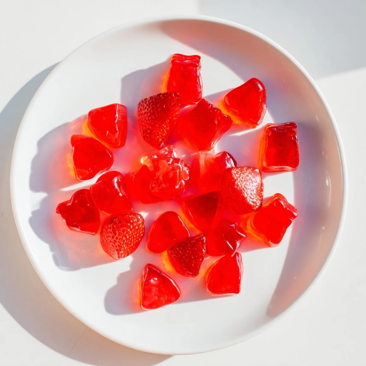 Fresh strawberry puree transforms into delightful homemade gummies in heart-shaped silicone molds on a kitchen counter