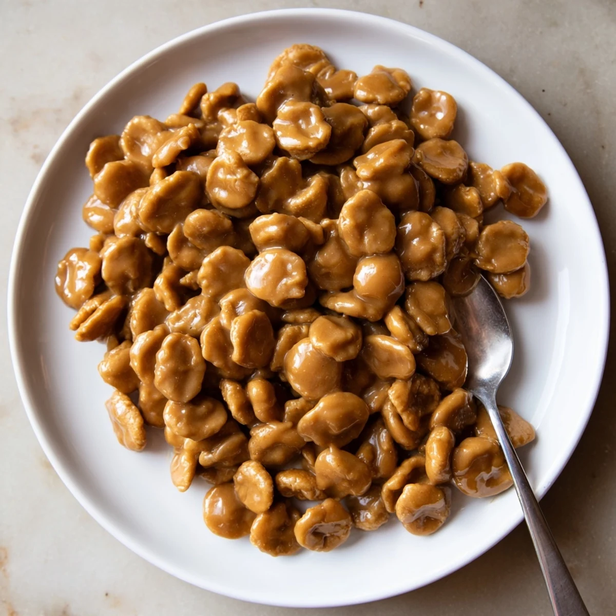 Crispy buttery caramel crunch oyster crackers cooling on a parchment lined baking sheet
