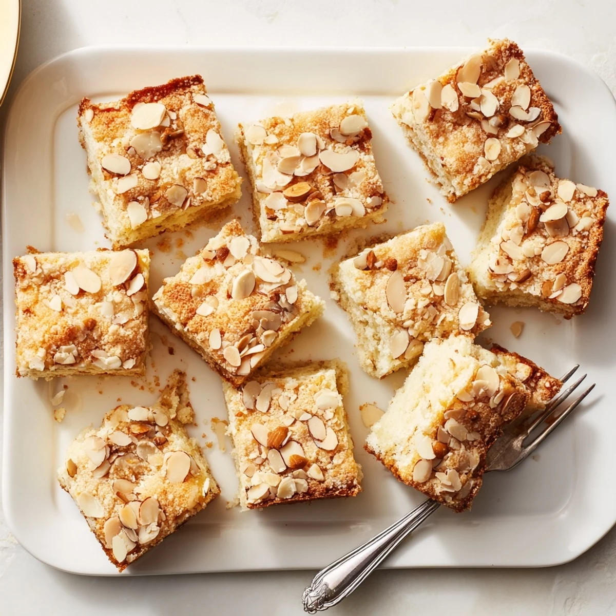 Light and airy easy ricotta cloud squares sprinkled with sweet almond topping