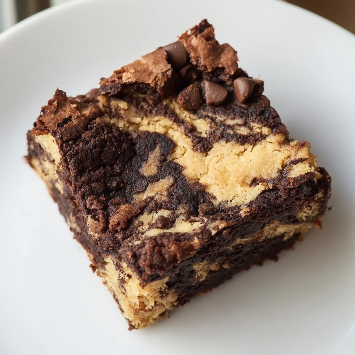 Golden banana bread brownie bars with fudgy chocolate swirls cooling on a wire rack