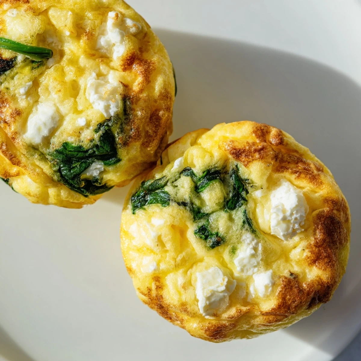 Golden egg muffins with spinach and feta fresh from the oven, ready for breakfast