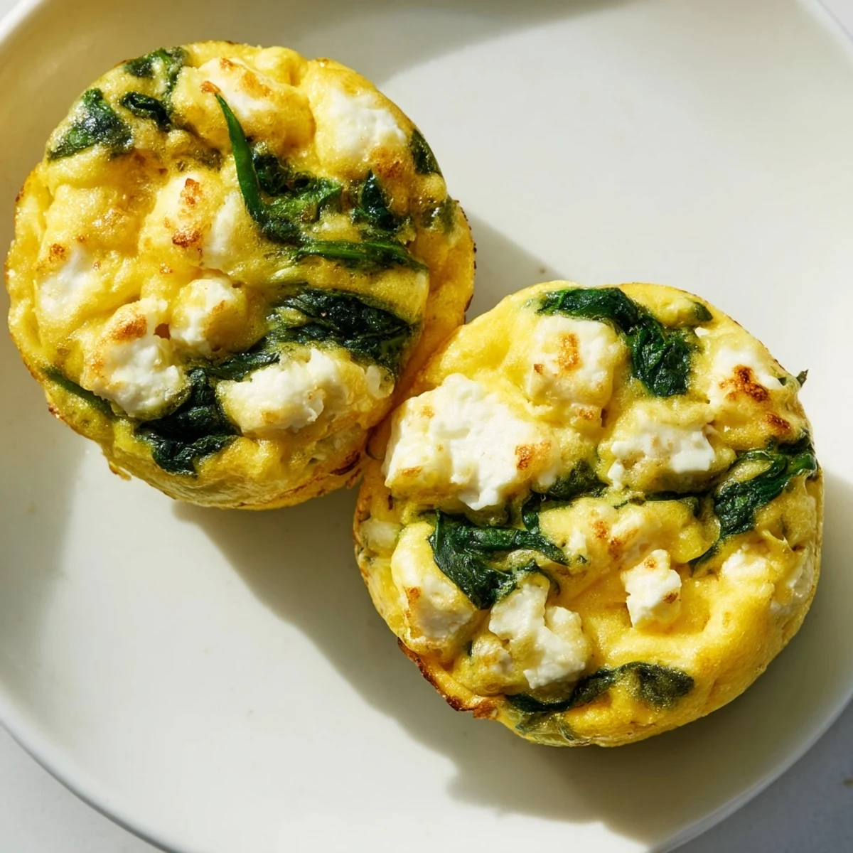 Fluffy egg muffins filled with wilted spinach and crumbled feta cheese, golden and puffy