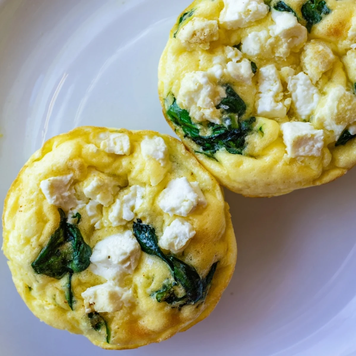 Savory spinach and feta egg muffins arranged on a wooden serving board