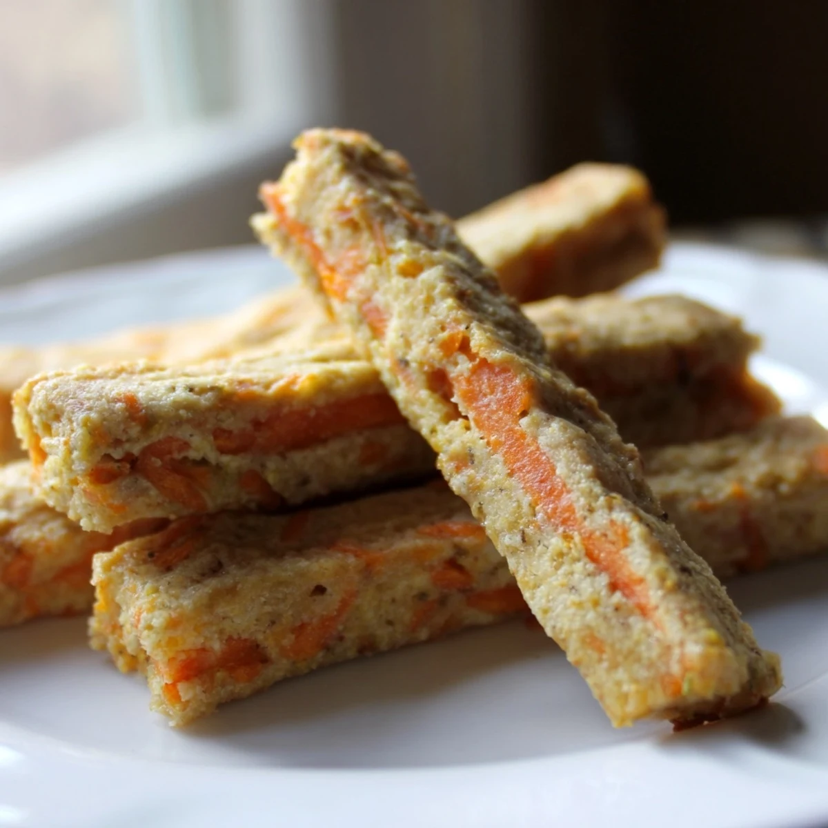 Crunchy apple carrot dog chew sticks cooling on a baking sheet ready for happy pups