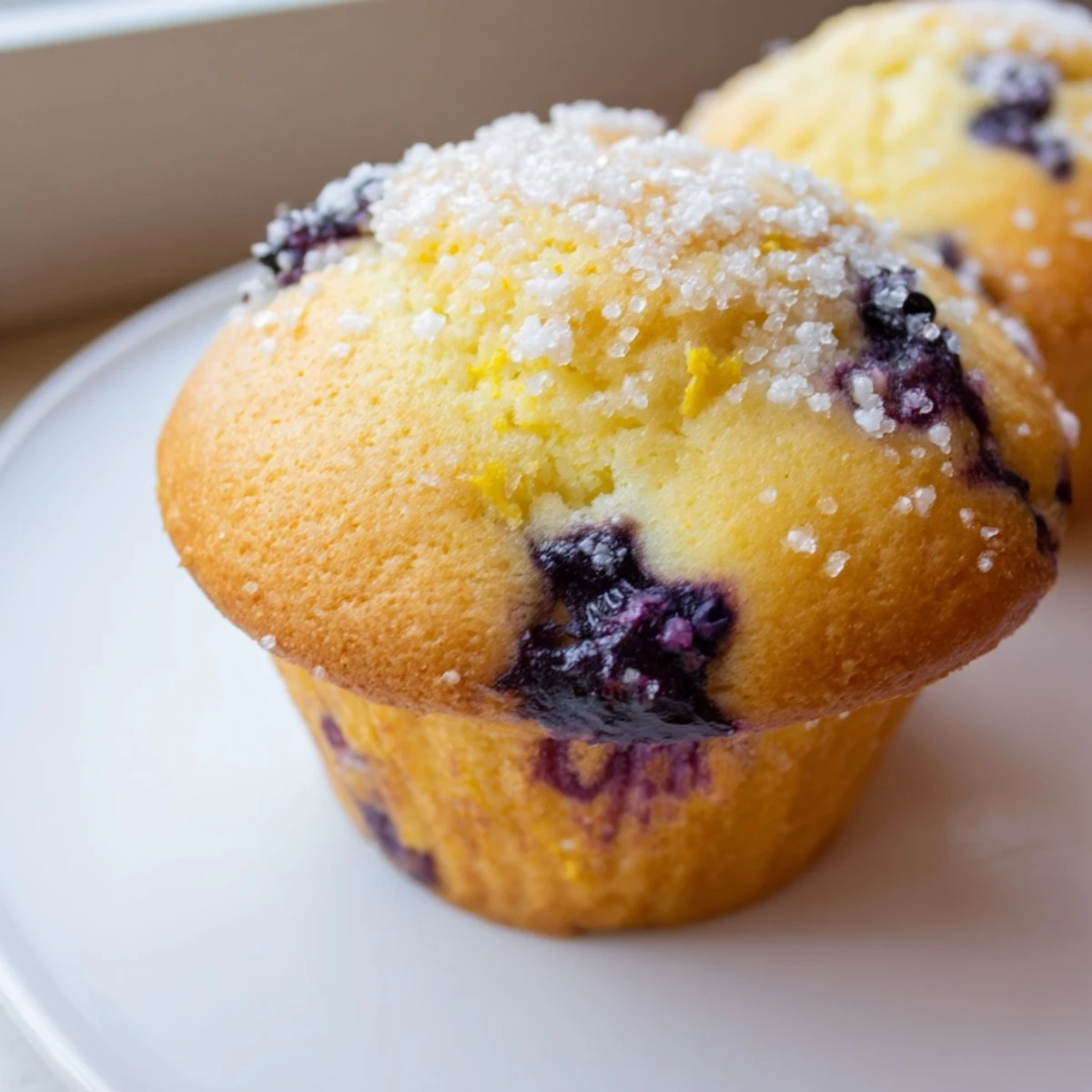 Tender Lemon Blueberry Muffins bursting with juicy berries fresh from the oven