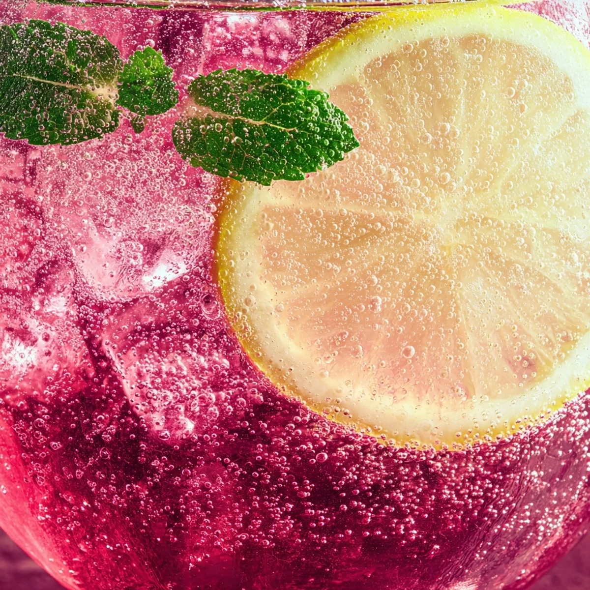 Refreshing honey lemon pink soda garnished with lemon slices and mint leaves