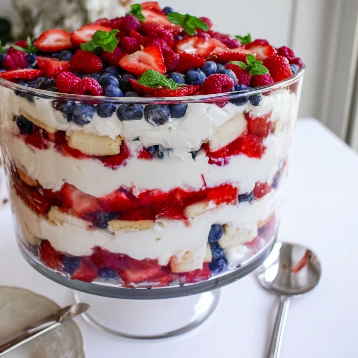 Juicy berries and whipped cream in this Red White Blue Mixed Berry Yum Yum