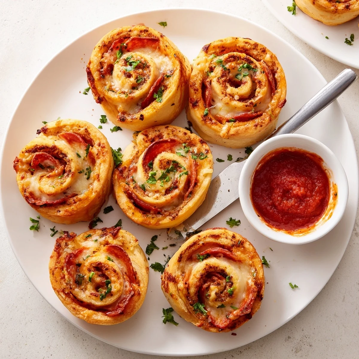 Golden pepperoni pizza roll breadsticks fresh from the oven with bubbling mozzarella