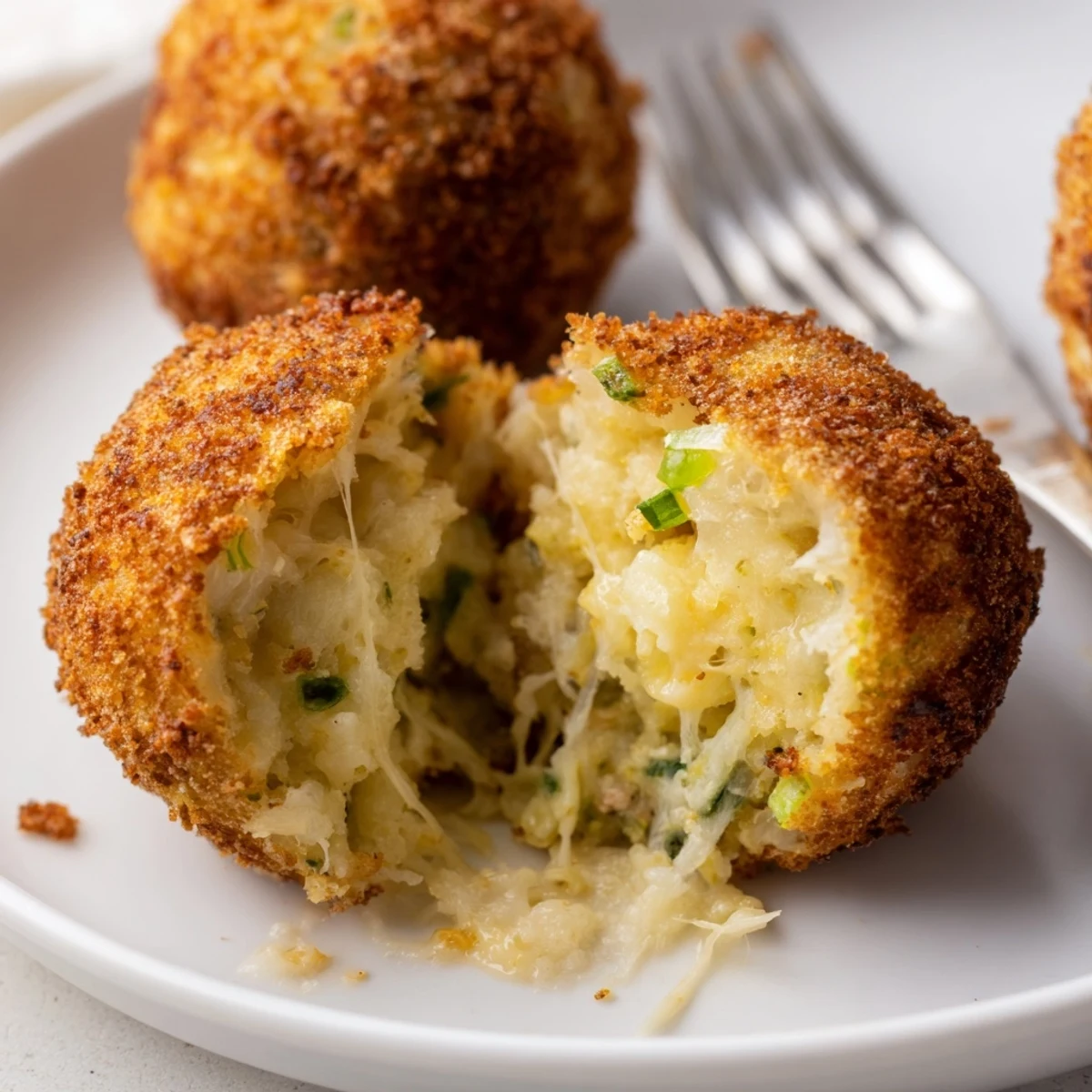 Fried Mashed Potato Balls with melted cheddar, scallions, served with ranch dip