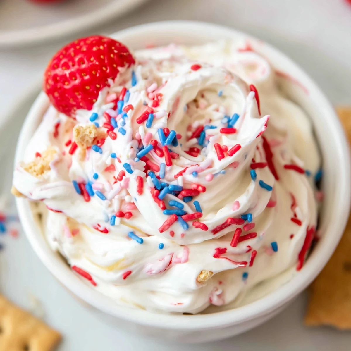A spoonful of Red White And Blue Funfetti Dip, sweet and fluffy