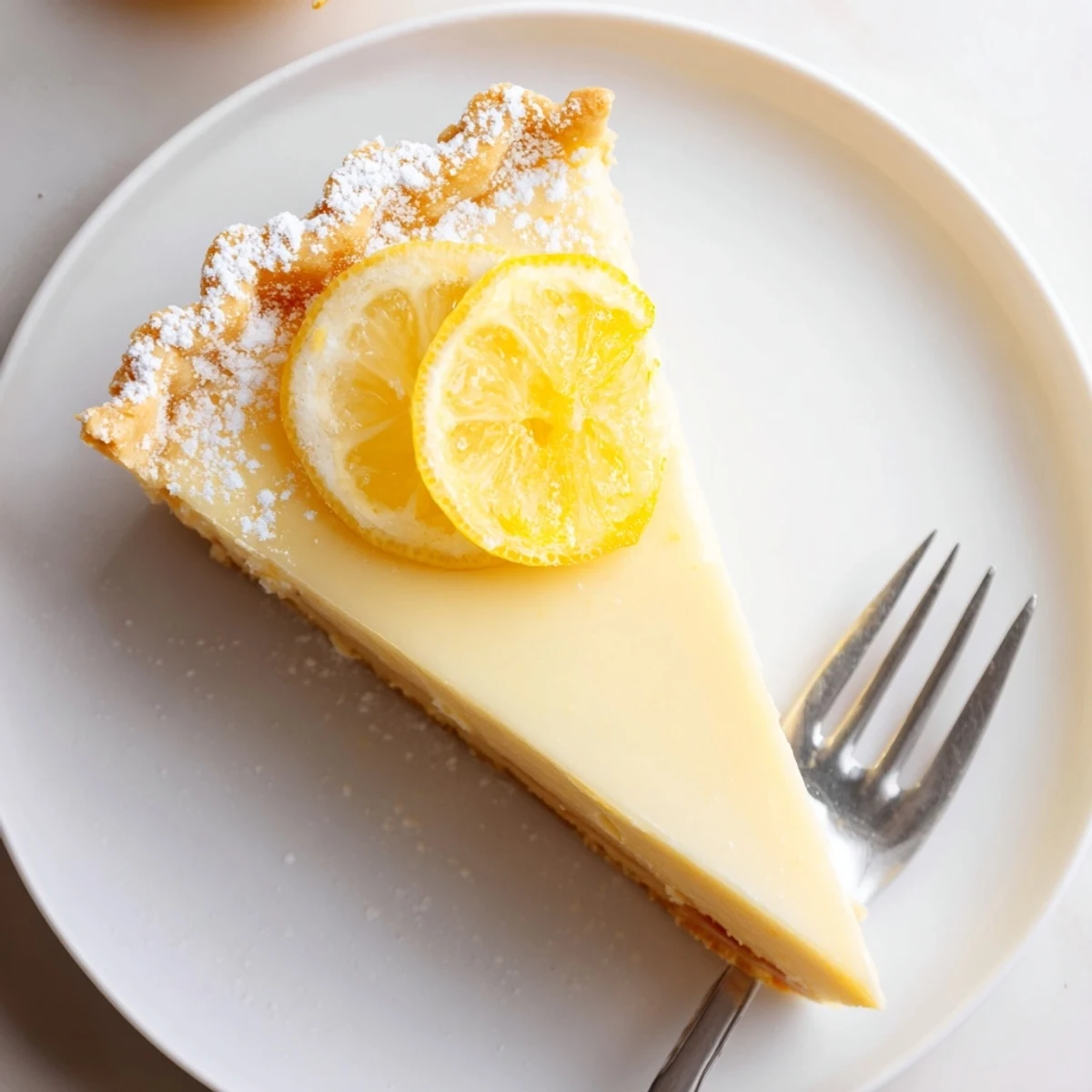Creamy Lemon Tart Recipe on a plate, silky filling and buttery crust.
