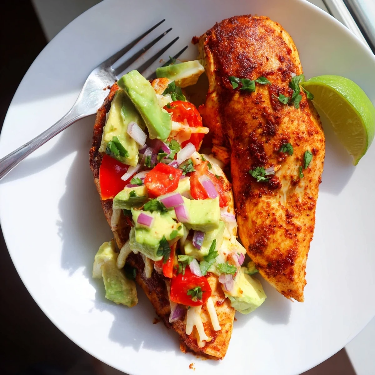 Grilled Fiesta Lime Chicken With Avocado topped with bright pico de gallo