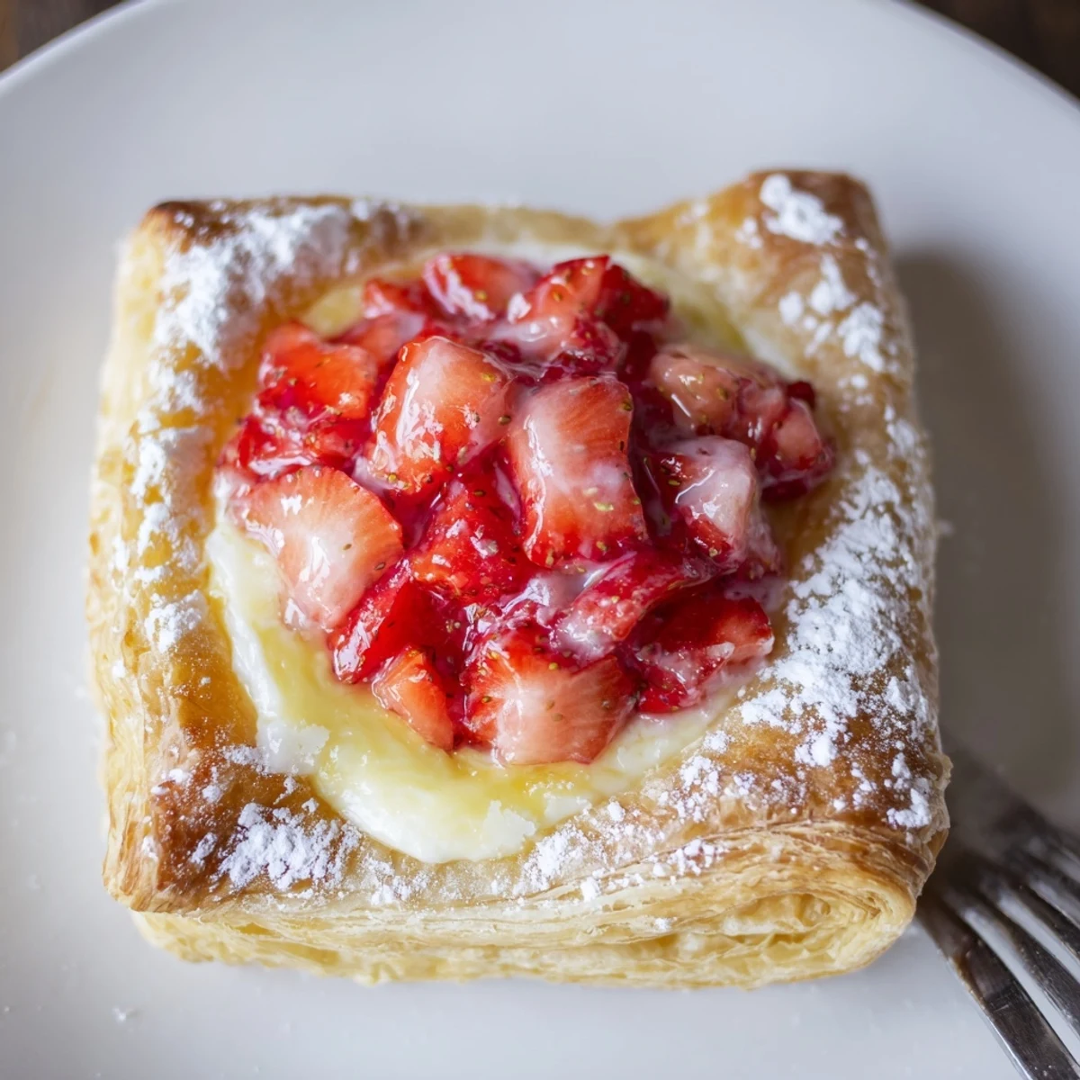 Fresh-baked Strawberry Danish Recipe with lemon-zested cream cheese and glossy strawberries.